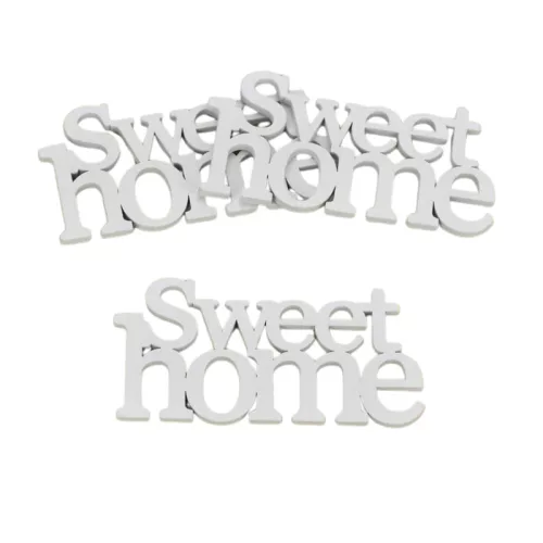 Fa "Sweet home" felirat koszorúra fehér 7x14cm 3db/csomag