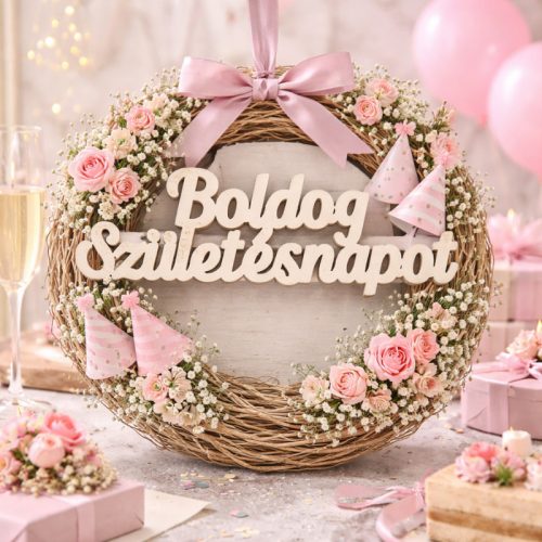 Natúr fa Boldog születésnapot felirat fehér 8db/csomag