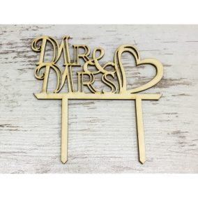   Natúr fa - "Mr & Mrs" tortadísz szíves 11,5cm