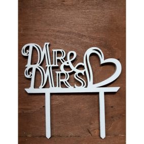   Fa - "Mr & Mrs" tortadísz szíves fehér 11,5cm