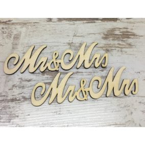  Natúr fa - "Mr & Mrs" irott felirat 14,5cm 2db/csomag