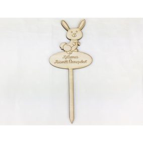   Natúr fa - Beszúrós nyuszi "Kellemes húsvéti ünnepeket" felirat 7cm