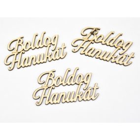   Natúr fa - "Boldog Hanukát" felirat 9,5cm 3db/csomag