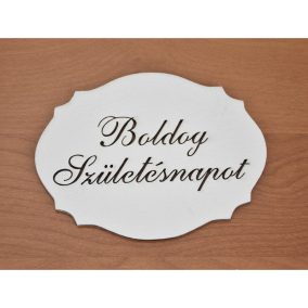   Natúr fa - "Boldog Születés napot" kiesős tábla fehér 7,5x10cm
