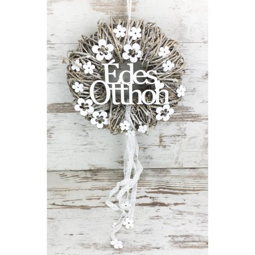 Fa - "Édes Otthon" felirat koszorúra fehér 11,5x20cm