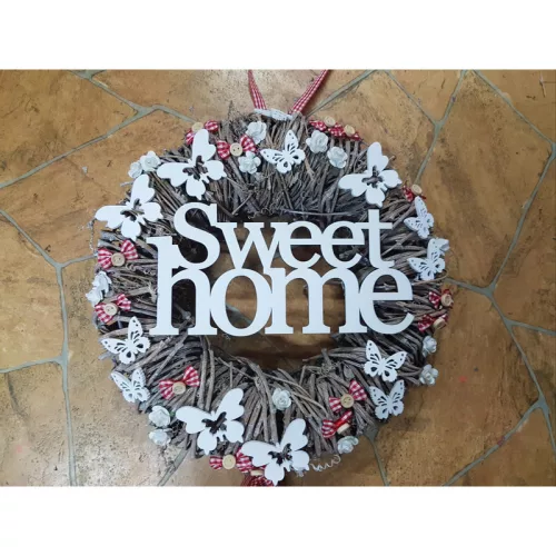 Fa - "Sweet home" felirat koszorúra  fehér 11,5x20cm