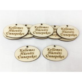  Natúr fa - "Kellemes Húsvéti Ünnepeket" ovál tábla 2,5x4cm 10db/csomag