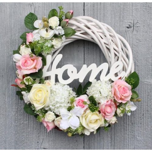 Natúr fa - "Home" írott felirat koszorúra 6,5x20cm