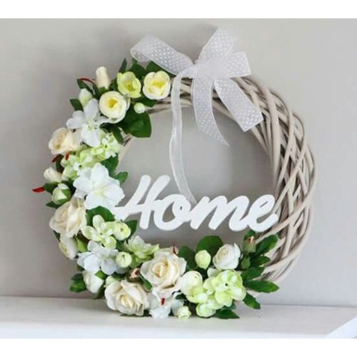 Natúr fa - "Home" írott felirat koszorúra 6,5x20cm