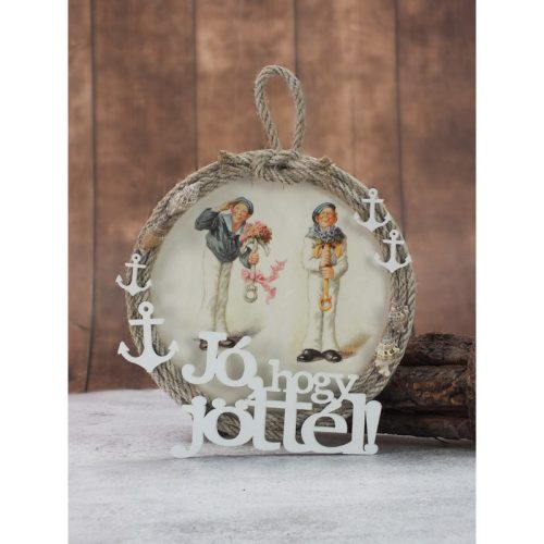 Natúr fa - "Jó, hogy jöttél!" felirat koszorúra 13x20,5cm