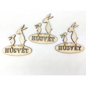   Natúr fa - Nyuszi apa "HÚSVÉT" ovál tábla 7x7,5cm 3db/csomag