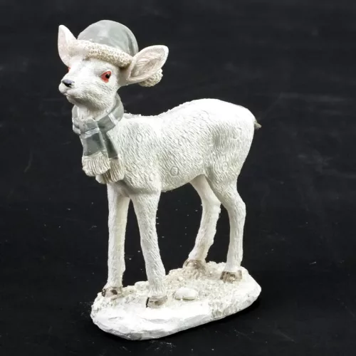 Kerámia glitteres álló fehér őzike sapkában 2 féle