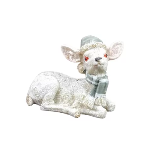 Kerámia glitteres fekvő fehér őzike sapkában 2 féle