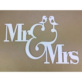   Natúr fa - "MR&MRS" madárkás felirat fehér 28x42cm