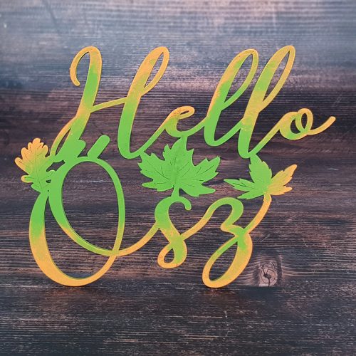 Natúr fa - Hello Ősz felirat díszes 20cm festett
