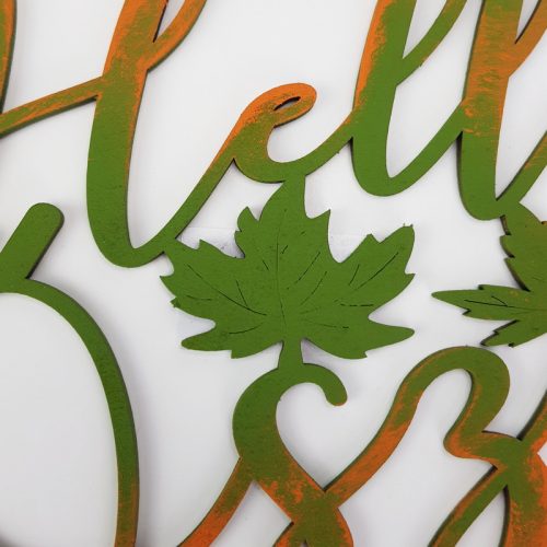 Natúr fa - Hello Ősz felirat díszes 20cm festett