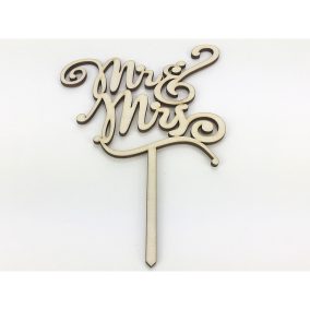   Natúr fa - "MR & MRS" íves tortadísz beszúrós felirat 12x18cm
