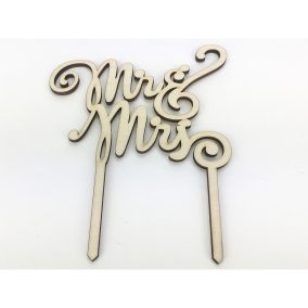   Natúr fa - "MR & MRS" tortadísz beszúrós felirat 12x15cm