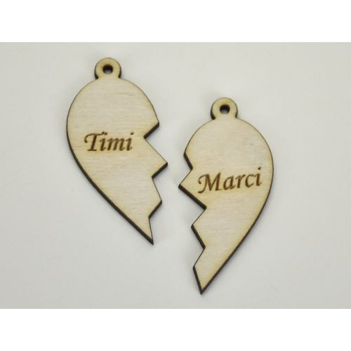 Natúr fa - Szív medál egyedi név gravírozással 5x5,5cm