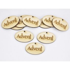   Natúr fa -"Advent" ovál gravírozott tábla 2,5x4cm 10db/csomag