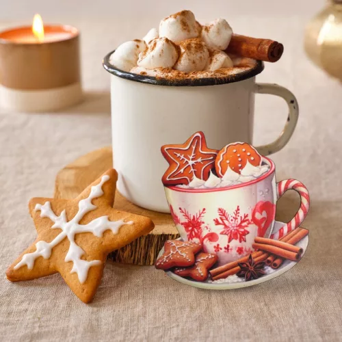 Nyomtatott dekorkarton - Karácsonyi forró csoki - fehér bögre 3db/csomag