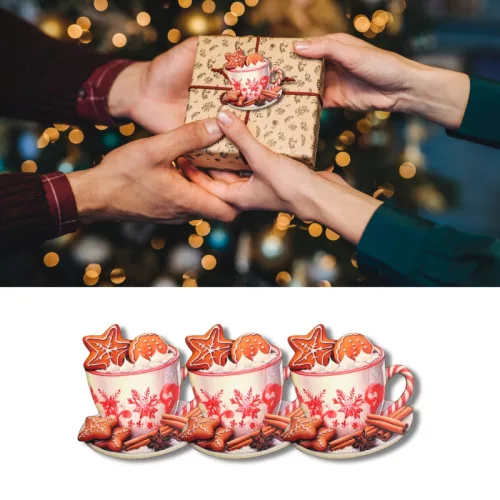 Nyomtatott dekorkarton - Karácsonyi forró csoki - fehér bögre 3db/csomag