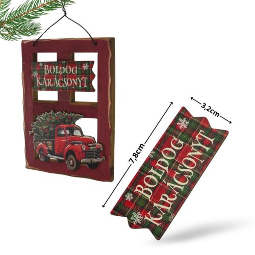 Nyomtatott dekorkarton - Karácsonyi szalag tábla - piros/zöld 3db