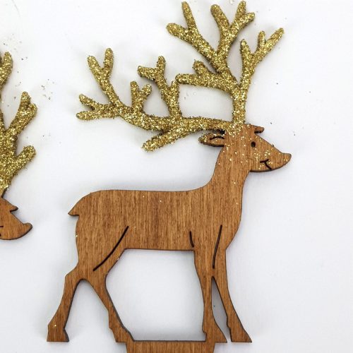 Natúr fa - Beszúrós szarvas pár 2db/cs barna-arany csillámos