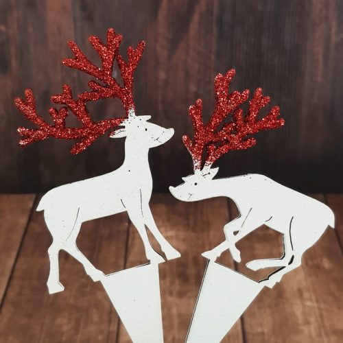 Natúr fa - Beszúrós szarvas pár 2db/cs fehér-piros csillámos