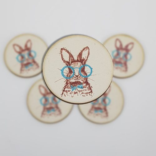 Nyomtatott fa tábla - Szemüveges trendi nyuszi kerek tábla 5db/cs