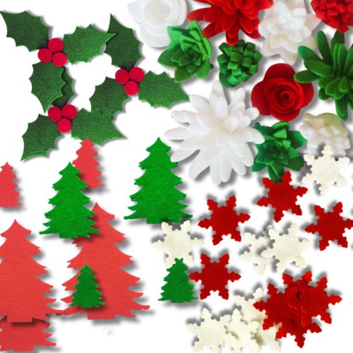 Filc lapok karácsonyi színek piros-fehér-zöld 6db/csomag
