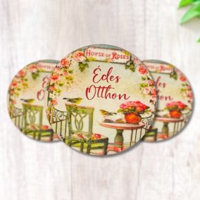   Nyomtatott fa tábla - Édes Otthon (House of roses) kör 3db/cs