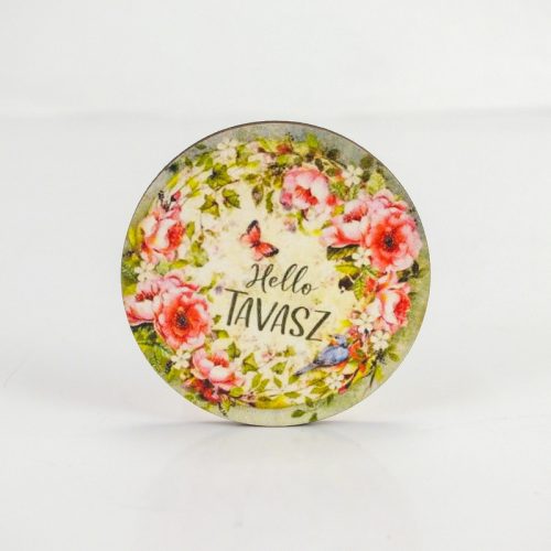 Nyomtatott fa tábla - Hello tavasz - lepkés, kör 1db