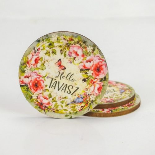 Nyomtatott fa tábla - Hello tavasz - lepkés, kör 3db/cs
