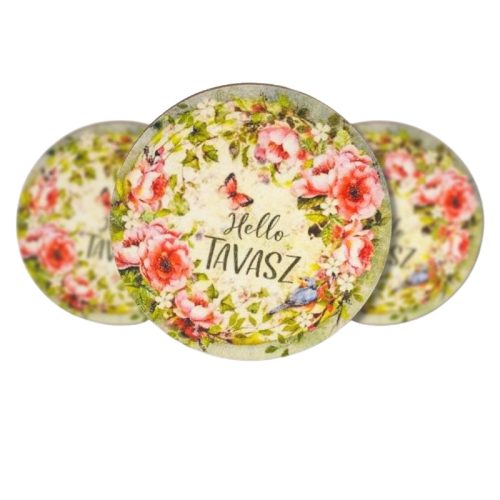 Nyomtatott fa tábla - Hello tavasz - lepkés, kör 3db/cs