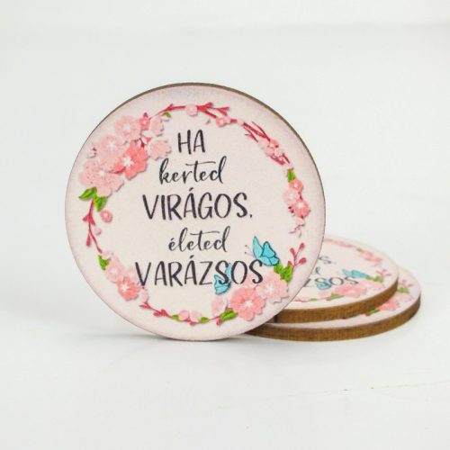 Nyomtatott fa tábla - Kerted virágos - kör 3db/cs