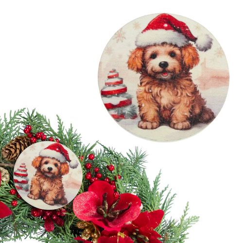 Nyomtatott fa tábla - Karácsonyi mini kutyus 3db/csomag
