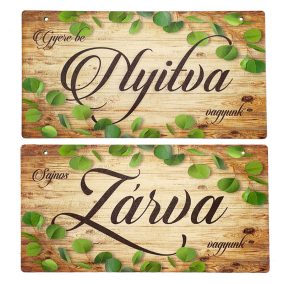 Nyomtatott fa tábla - Zárva-Nyitva - 2 oldalas 24,3x13cm