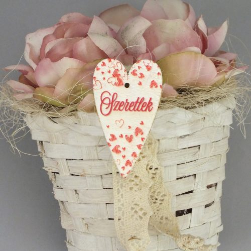 Nyomtatott fa tábla - Szeretlek szív 6cm fehér 5db