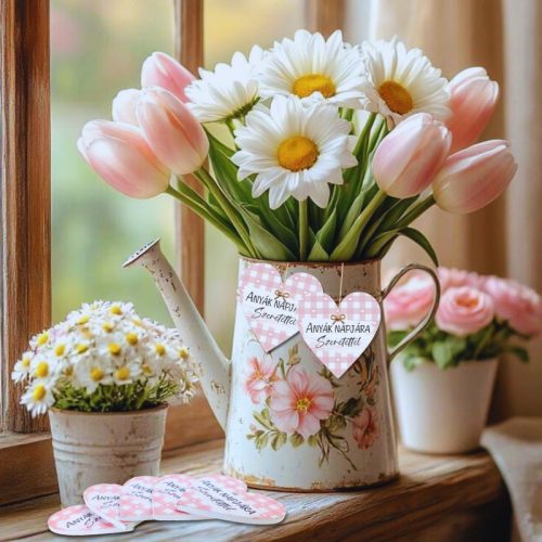 Nyomtatott fa tábla - Anyák napjára - rózsaszín 4cm 5db