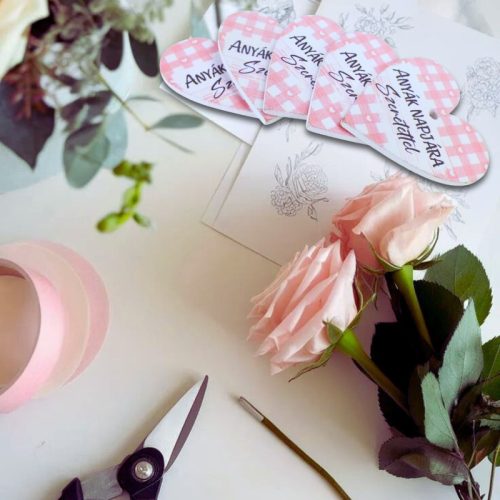 Nyomtatott fa tábla - Anyák napjára - rózsaszín 4cm 5db