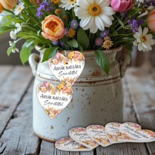 Nyomtatott fa tábla - Anyák napjára - virágos 4cm 5db