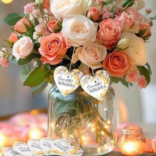  Nyomtatott fa tábla - Nőnapra - virágos 4cm 5db