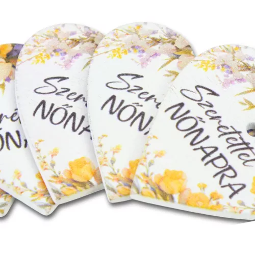  Nyomtatott fa tábla - Nőnapra - virágos 4cm 5db