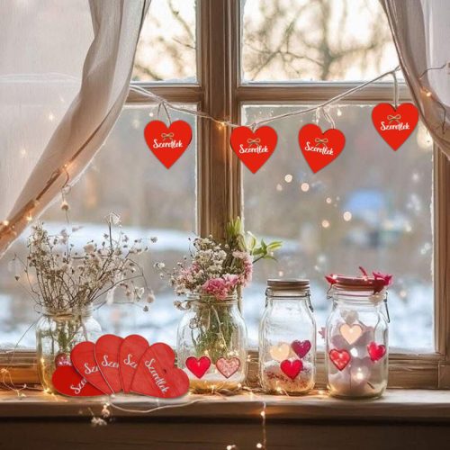 Nyomtatott fa tábla - Szeretlek szív piros 4cm 5db