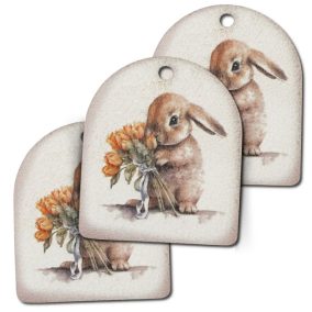 Nyomtatott fa tábla - Nyuszkó csokorral 3db/csomag