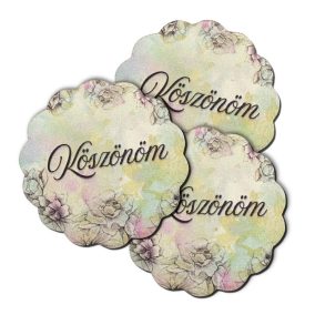   Nyomtatott fa tábla - Virágos tábla - Köszönöm 3db/csomag