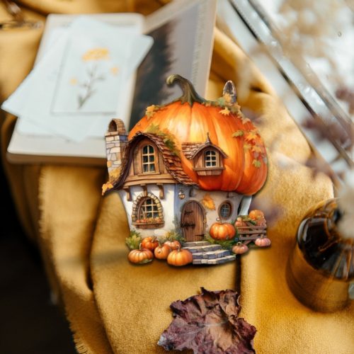 Nyomtatott dekorkarton - Ház tök tetővel 13,5cm