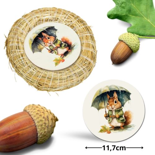 Nyomtatott fa tábla koszorú közép - Mókuska esernyővel 11,8