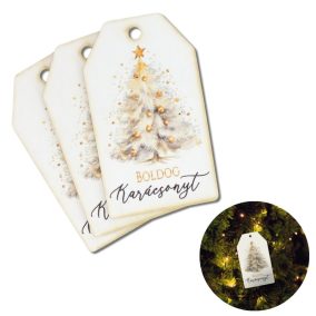   Nyomtatott dekorkarton - Boldog karácsonyt arany fenyő táblák 3db/cs